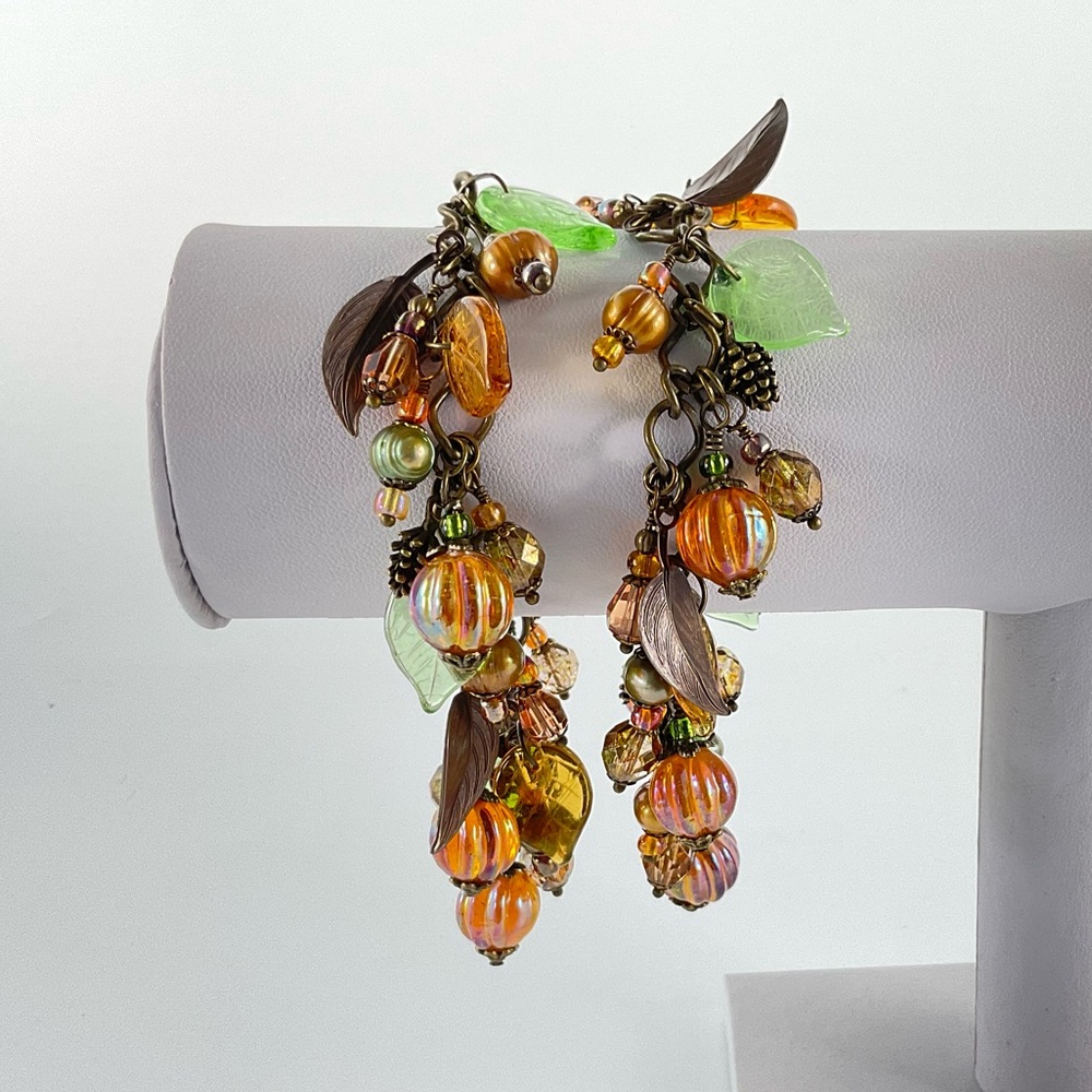 Fall Pumpkin Charm Bracelet with Pearls, Handmade, Halloween, Thanksgiving - Picture 5 of 5